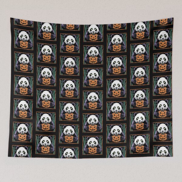 Item preview, Cute Panda with Halloween Pumpkin, Bamboo Forest designed and sold by madtoyman.