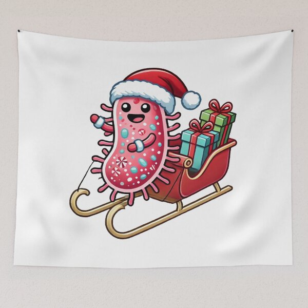 Item preview, Santa Suit Microbe on a Sleigh – Festive Candy-Cane Holiday Design designed and sold by AdoraSticks.