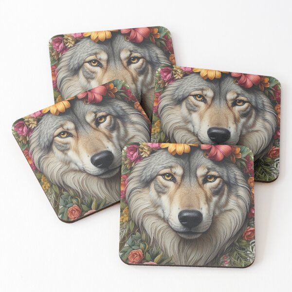 Item preview, Wolf Portrait with Vibrant Floral Crown designed and sold by HXBXArts.