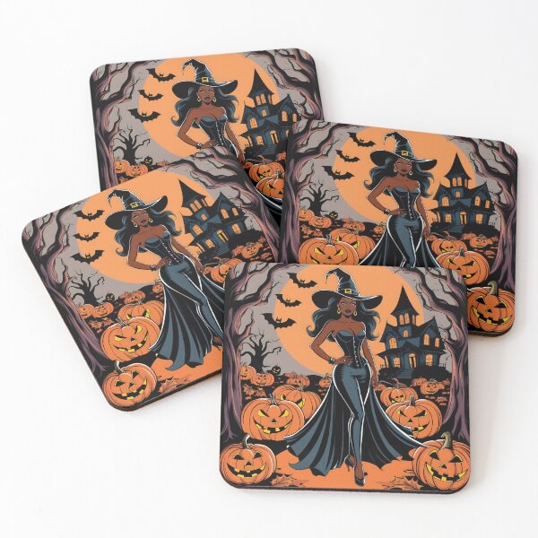 Item preview, Halloween afro Witch with orange moon and pumpkins,Halloween Witch ,Halloween Season, halloween pumpkin designed and sold by Expressions-Sel.