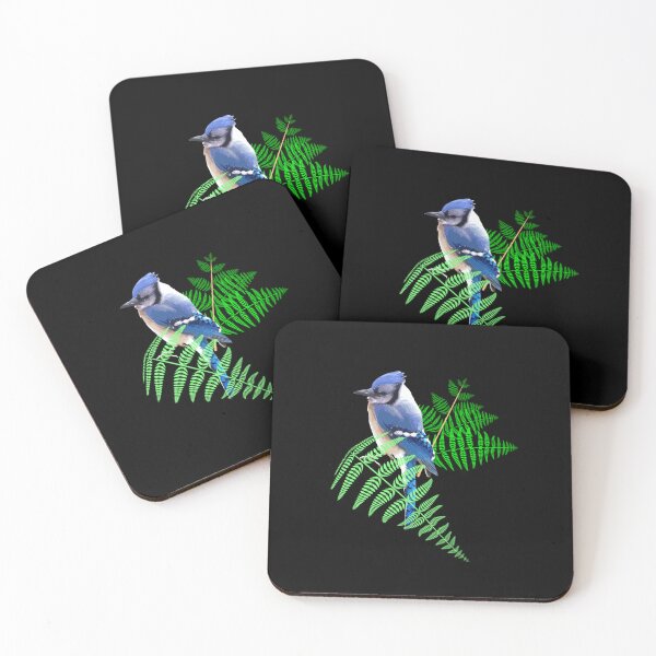 Item preview, Bluejays in the Ferns Half Drop on Black designed and sold by Art in My Loft.