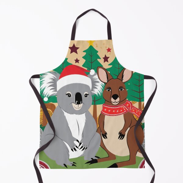 Item preview, Christmas greetings from Australia – koala and kangaroo in front of a festive backdrop in Aboriginal style designed and sold by TRex-Landscapes.