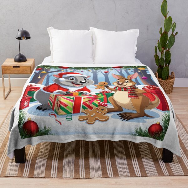 Item preview, Merry Australian Christmas with Kangaroo and Wombat – Gift giving in the winter forest designed and sold by TRex-Landscapes.