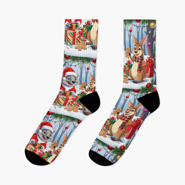 Item preview, Merry Australian Christmas with Kangaroo and Wombat – Gift giving in the winter forest designed and sold by TRex-Landscapes.