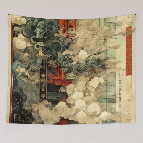 Item preview, Dunhuang Mural - Green Dragon designed and sold by FleurFrench.