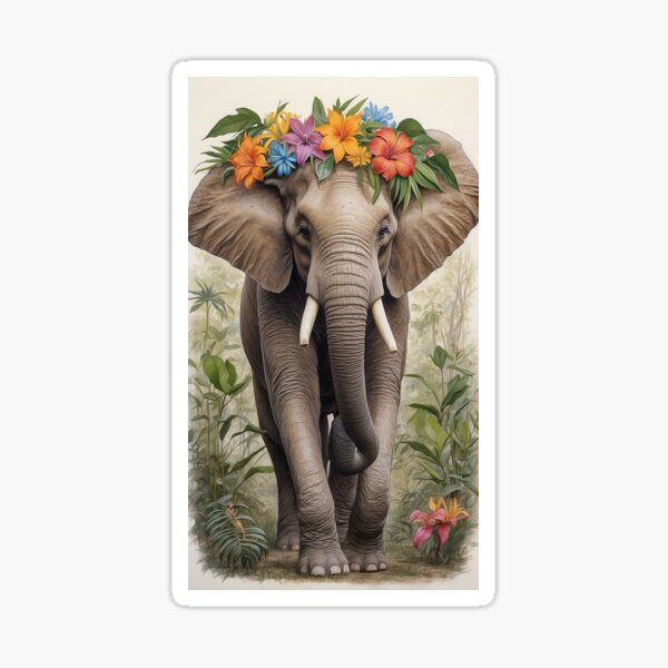Item preview, Elephant with Floral Crown in Jungle Scene designed and sold by HXBXArts.