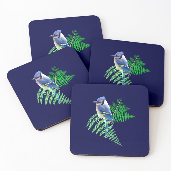 Item preview, Bluejays in the Ferns Half Drop on Navy Blue 000140 designed and sold by Art in My Loft.