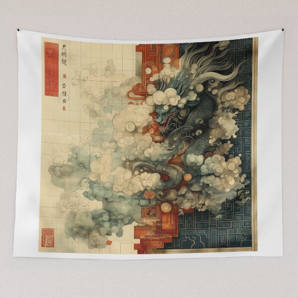 Item preview, Dunhuang Mural - Dragon Clouds designed and sold by FleurFrench.