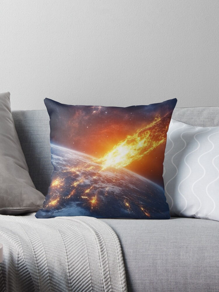 Thumbnail 1 of 4, Pillow, Asteroid Impact designed and sold by Patricks-Art.