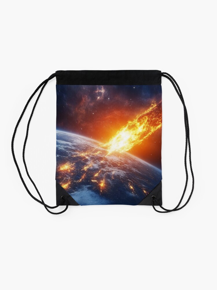 Thumbnail 2 of 3, Drawstring Bag, Asteroid Impact designed and sold by Patricks-Art.