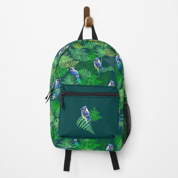 Item preview, Bluejays in the Ferns Half Drop on Dark Teal 004040 designed and sold by Art in My Loft.