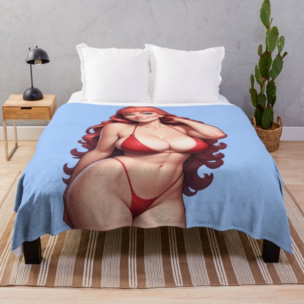 Item preview, Vibrant Reddish-Orange Hair Anime Character in a Red Bikini – Curvaceous Digital Illustration designed and sold by marvinismyname.