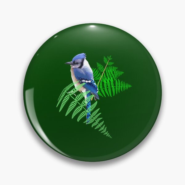 Item preview, Bluejays in the Ferns Half Drop on Hunter Green 004001 designed and sold by Art in My Loft.