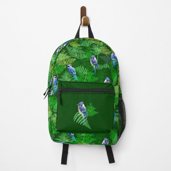 Item preview, Bluejays in the Ferns Half Drop on Hunter Green 004001 designed and sold by Art in My Loft.
