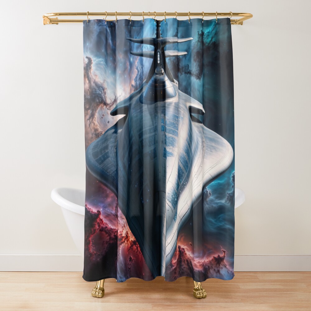 The Majestic Lasciter Star Cruiser Navigates the Mysteries of the Universe AI Concept Art by Xzendor7 | An Impressive Futuristic Vessel 3 The Majestic Lasciter Star Cruiser Navigates the Mysteries of the Universe Breathtaking AI Concept Art by Xzendor7 Decorative Art Print Shower Curtain