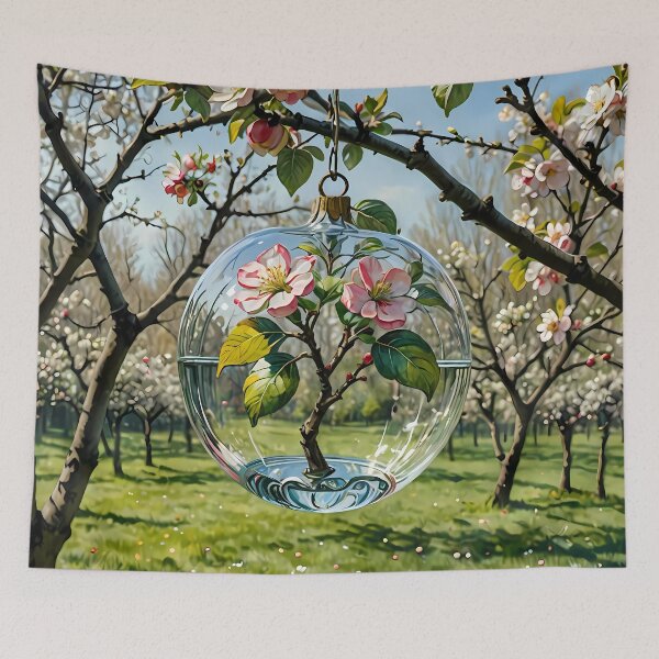 Item preview, Blown Glass Apple With Apple Blossom Flower, Ai Generated Art  designed and sold by ACC .