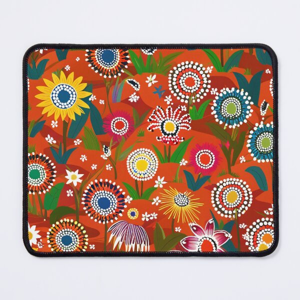 Item preview, Colorful Australian Wildflowers on Red Background – Aboriginal Inspired Illustration designed and sold by TRex-Landscapes.