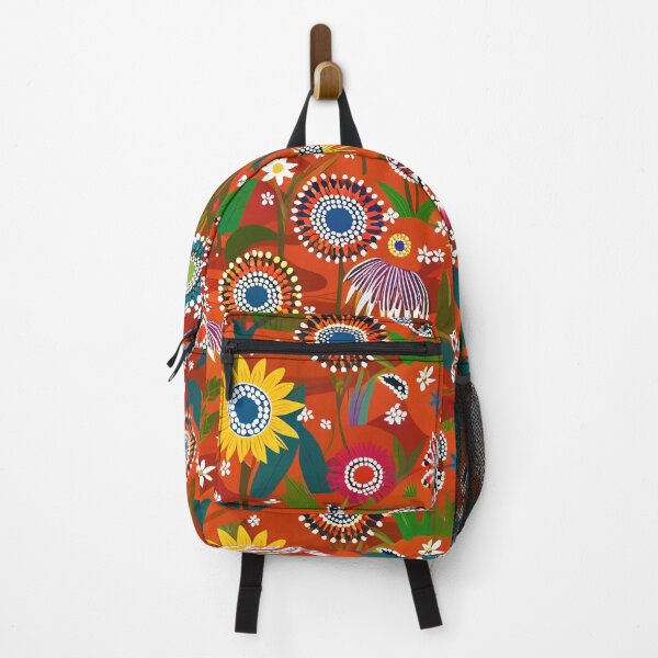 Item preview, Colorful Australian Wildflowers on Red Background – Aboriginal Inspired Illustration designed and sold by TRex-Landscapes.