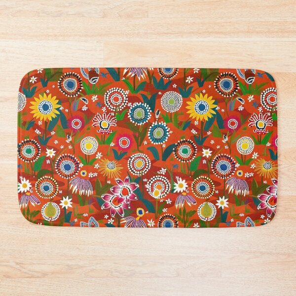 Item preview, Colorful Australian Wildflowers on Red Background – Aboriginal Inspired Illustration designed and sold by TRex-Landscapes.