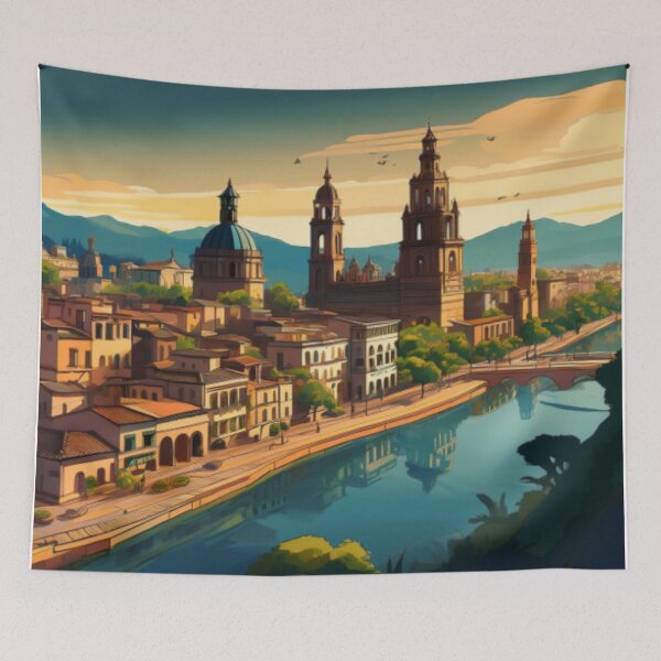 Item preview, Tranquil Riverside Cityscape at Sunset designed and sold by RaiyaTees.
