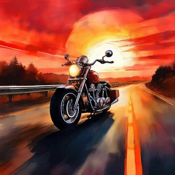 Artwork thumbnail, Sunset Motorcycle Ride on Open Highway by RaiyaTees