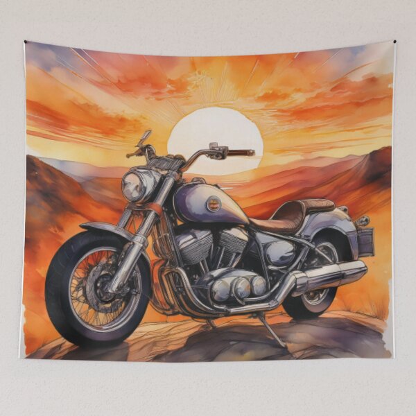 Item preview, Sunset Cruiser Motorcycle on Scenic Mountain Landscape designed and sold by RaiyaTees.