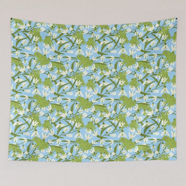 Item preview, Green Frogs And Snowdrops Under Spring Blue Sky Seamless Pattern designed and sold by daniela-rus.