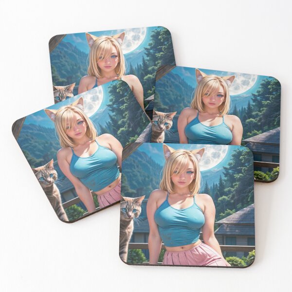 Item preview, Stylized Digital Art of a Young Woman with Cat Ears in a Scenic Mountain Landscape – Full Shot Illustration designed and sold by marvinismyname.