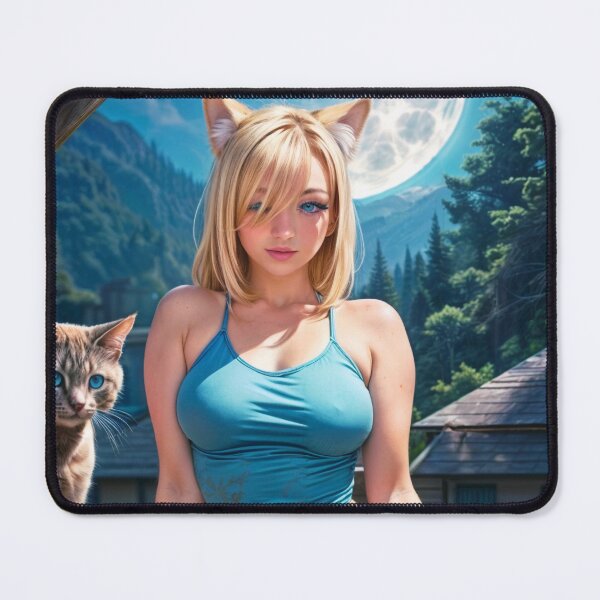 Item preview, Stylized Digital Art of a Young Woman with Cat Ears in a Scenic Mountain Landscape – Full Shot Illustration designed and sold by marvinismyname.