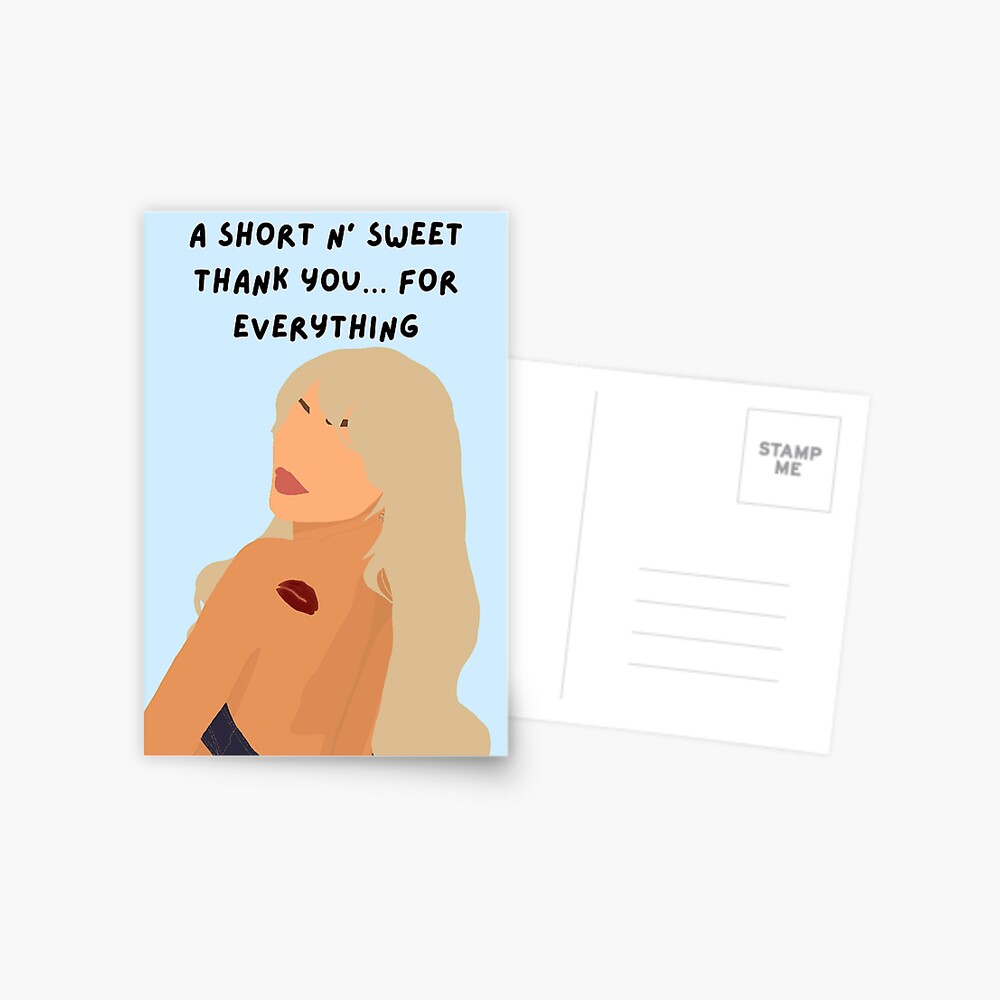 Sabrina Carpenter Thank You Card, Short n Sweet Design, Cute & Trendy, Perfect for Fans, Unique Gift, Express Gratitude, Stylish Keepsake Greeting Card
