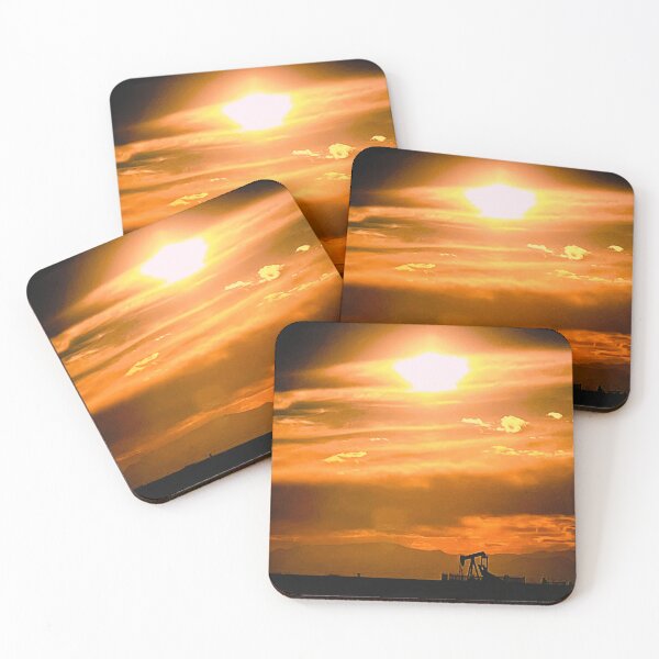 Item preview, Golden Clouds Embrace Sunlit Pump Jack at Dusk designed and sold by IFLYBaby.