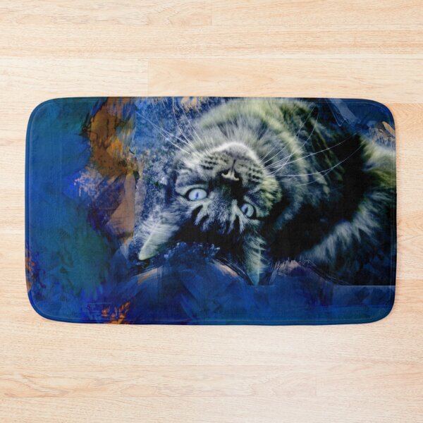Item preview, ORANGE, DARK BLUE BROWN AND TEAL PLAYFUL CAT IN FALL LEAVES designed and sold by Most1234.