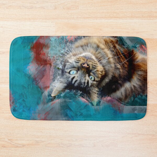 Item preview, WINE, RED, ORANGE, PINK AND PETROL BLUE PLAYFUL CAT IN FALL LEAVES designed and sold by Most1234.