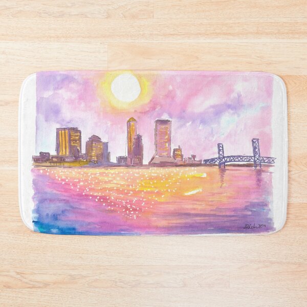 Item preview, Jacksonville Florida Skyline with Glowing Sun designed and sold by artshop77.