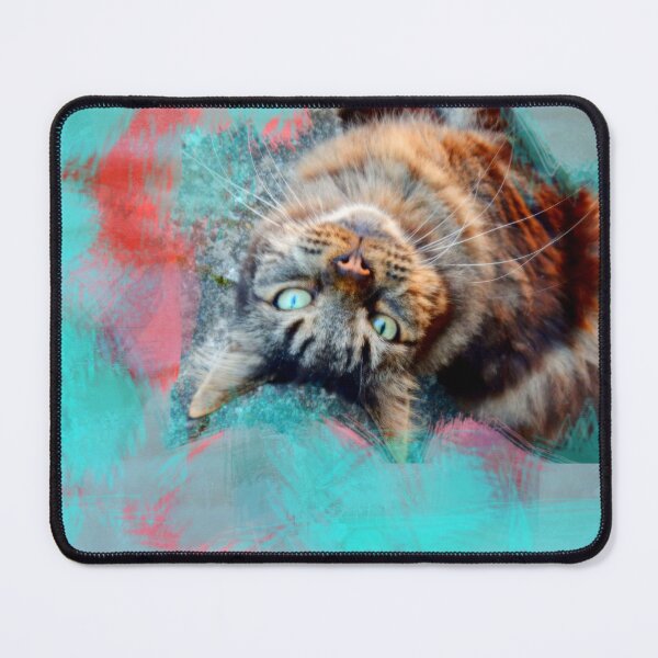 Item preview, TURQUOISE, RED, ORANGE AND PALE BLUE PLAYFUL CAT IN FALL LEAVES designed and sold by Most1234.