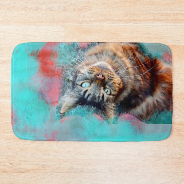 Item preview, TURQUOISE, RED, ORANGE AND PALE BLUE PLAYFUL CAT IN FALL LEAVES designed and sold by Most1234.
