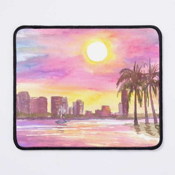 Item preview, Orlando Florida Downtown Skyline with Pink Sky designed and sold by artshop77.