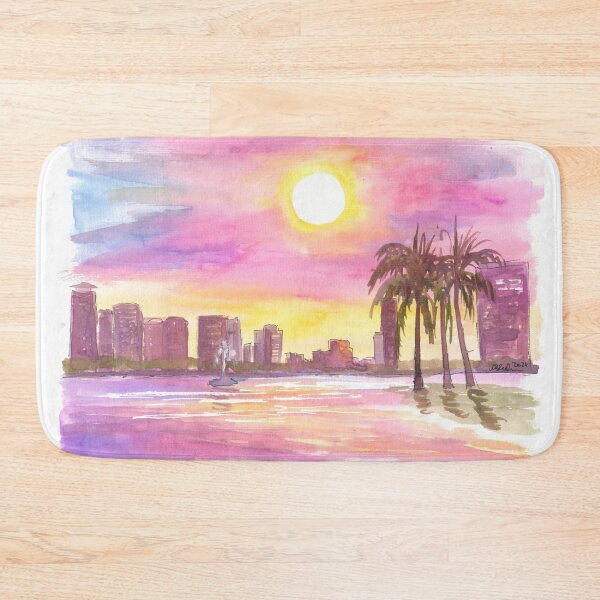 Item preview, Orlando Florida Downtown Skyline with Pink Sky designed and sold by artshop77.