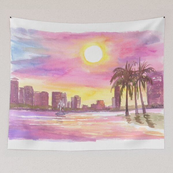 Item preview, Orlando Florida Downtown Skyline with Pink Sky designed and sold by artshop77.