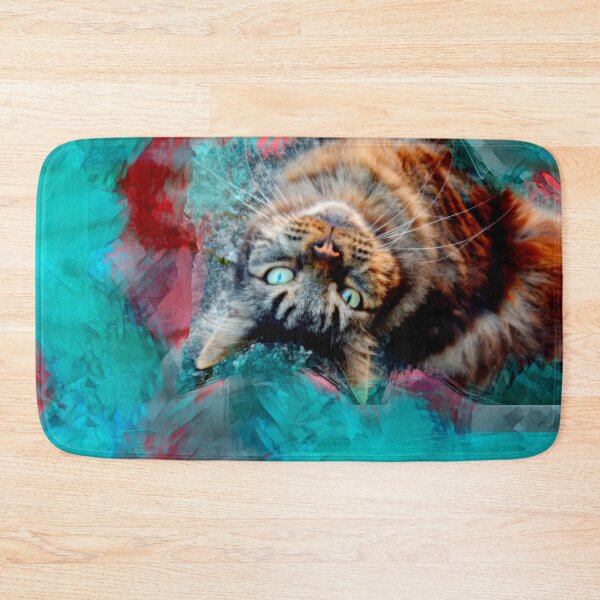 Item preview, RED, TEAL, TURQUOISE AND WINE PLAYFUL CAT IN FALL LEAVES designed and sold by Most1234.