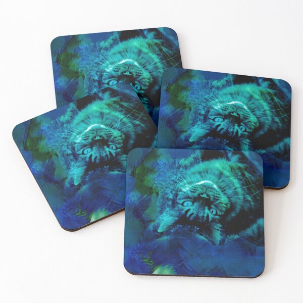 Item preview,  DARK BLUE, TEAL AND GREEN PLAYFUL CAT IN FALL LEAVES designed and sold by Most1234.