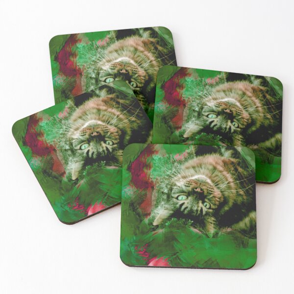 Item preview, BRIGHT GREEN, BRIGHT PINK AND DUSTY ROSE PLAYFUL CAT IN FALL LEAVES designed and sold by Most1234.