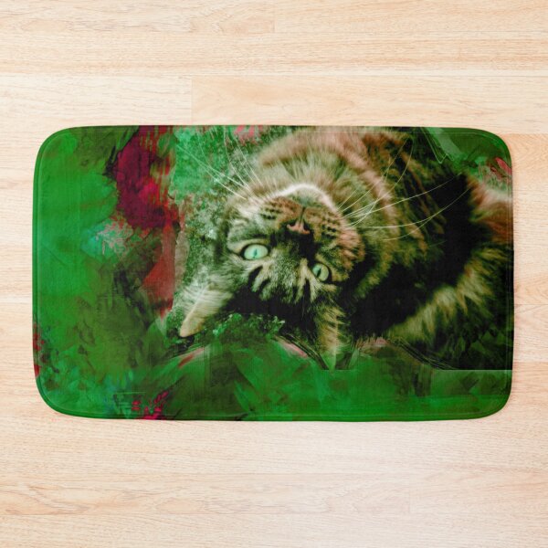 Item preview, BRIGHT GREEN, BRIGHT PINK AND DUSTY ROSE PLAYFUL CAT IN FALL LEAVES designed and sold by Most1234.