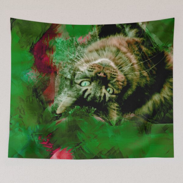 Item preview, BRIGHT GREEN, BRIGHT PINK AND DUSTY ROSE PLAYFUL CAT IN FALL LEAVES designed and sold by Most1234.