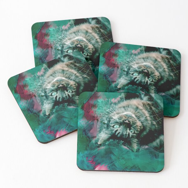 Item preview,  SAGE GREEN, DUSTY GREEN, RED, PINK AND DUSTY ROSE PLAYFUL CAT IN FALL LEAVES designed and sold by Most1234.