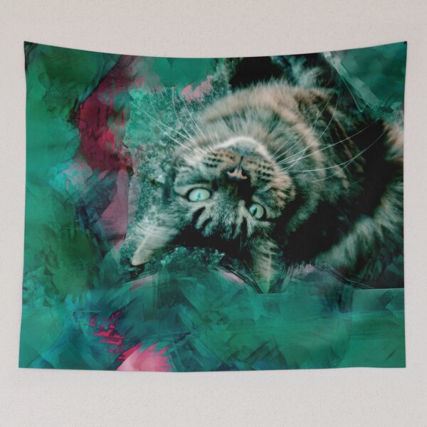 Item preview,  SAGE GREEN, DUSTY GREEN, RED, PINK AND DUSTY ROSE PLAYFUL CAT IN FALL LEAVES designed and sold by Most1234.