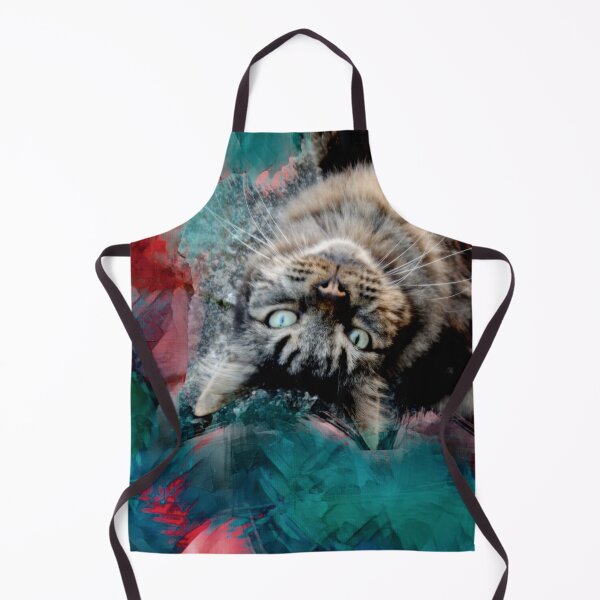 Item preview, TEAL, RED, GREEN AND DUSTY ROSE PLAYFUL CAT IN FALL LEAVES designed and sold by Most1234.