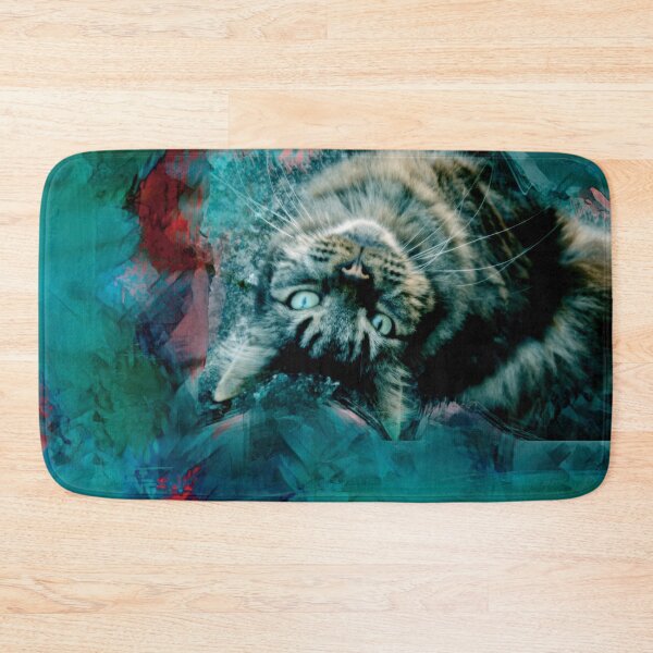 Item preview, BLUE, GREEN, RED,PINK AND TEAL PLAYFUL CAT IN FALL LEAVES designed and sold by Most1234.