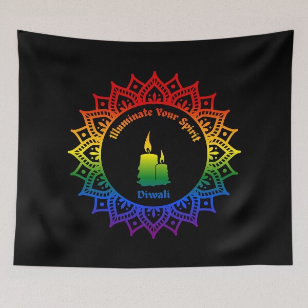 Item preview, Illuminate your Spirit, Diwali, Classic pride flag graphic, Mandala and candle graphic, Festival of light, India, Hindu,  designed and sold by PrideBeProud.