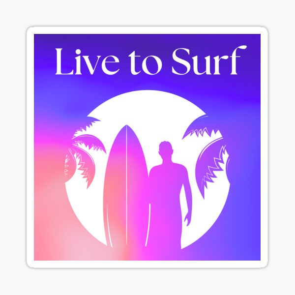 Aperçu de l'œuvre Vivre pour surfer : silhouette de surfeur sur fond de coucher de soleil vibrant créée et vendue par Fredster1966.